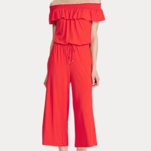 NWT Lauren Ralph Lauren Red Wide Leg Comfy Jumpsuit Preppy Old Money Size XXL